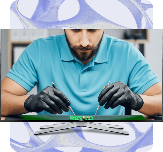 Técnico especializado realizando conserto de TV box